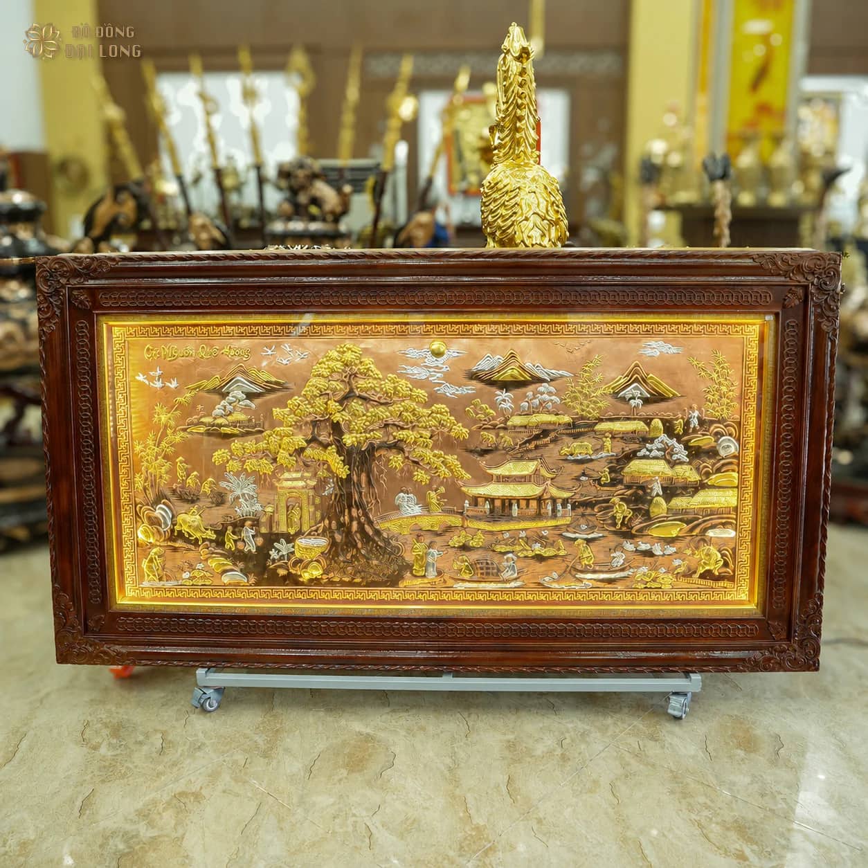 Tranh Đồng Đỏ Cội Nguồn Quê Hương Khung Gỗ Lim