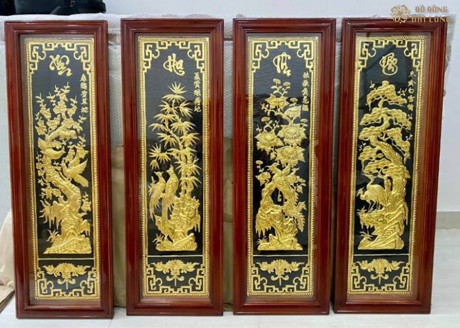 Bộ tranh Tứ Quý Tùng Cúc Trúc Mai trong khung gỗ tại Đồ Đồng Đại Long