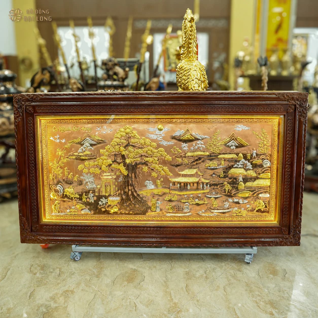 Tranh Đồng Đỏ Cội Nguồn Quê Hương Khung Gỗ Lim
