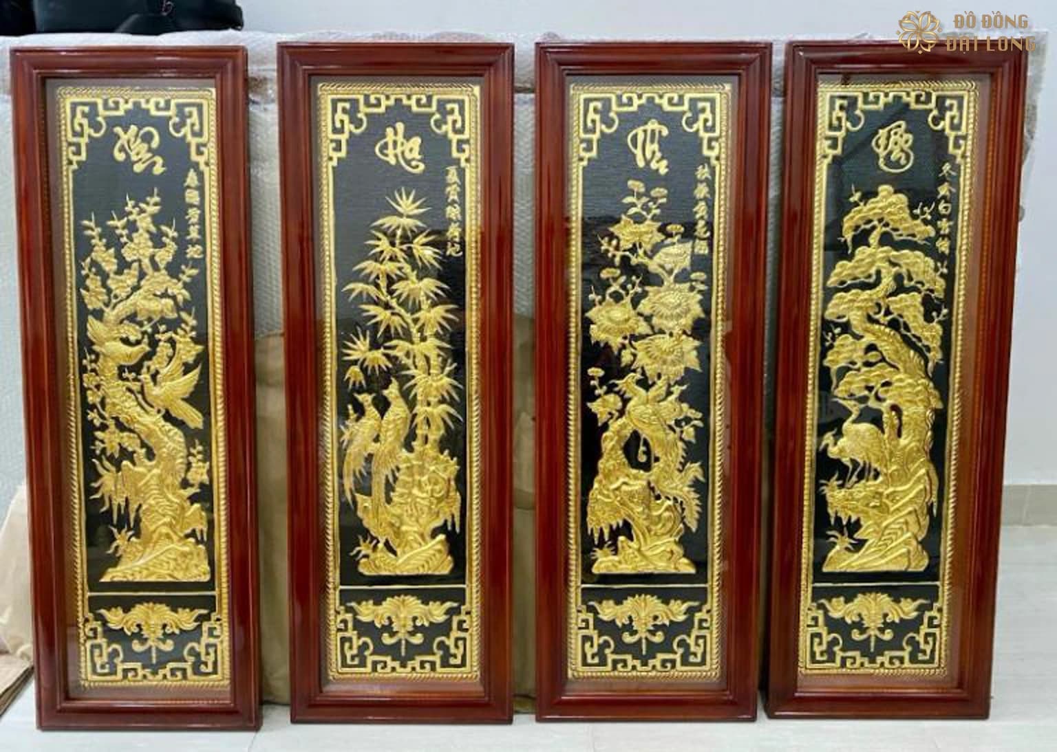 Bộ tranh Tứ Quý Tùng Cúc Trúc Mai trong khung gỗ tại Đồ Đồng Đại Long